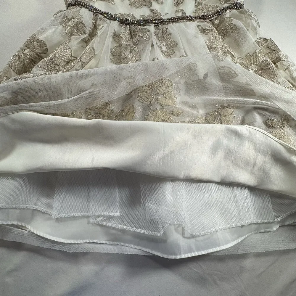 Rare Editions Girls Size 7 Ivory Gold Floral Dress Wedding Party Holiday Pageant